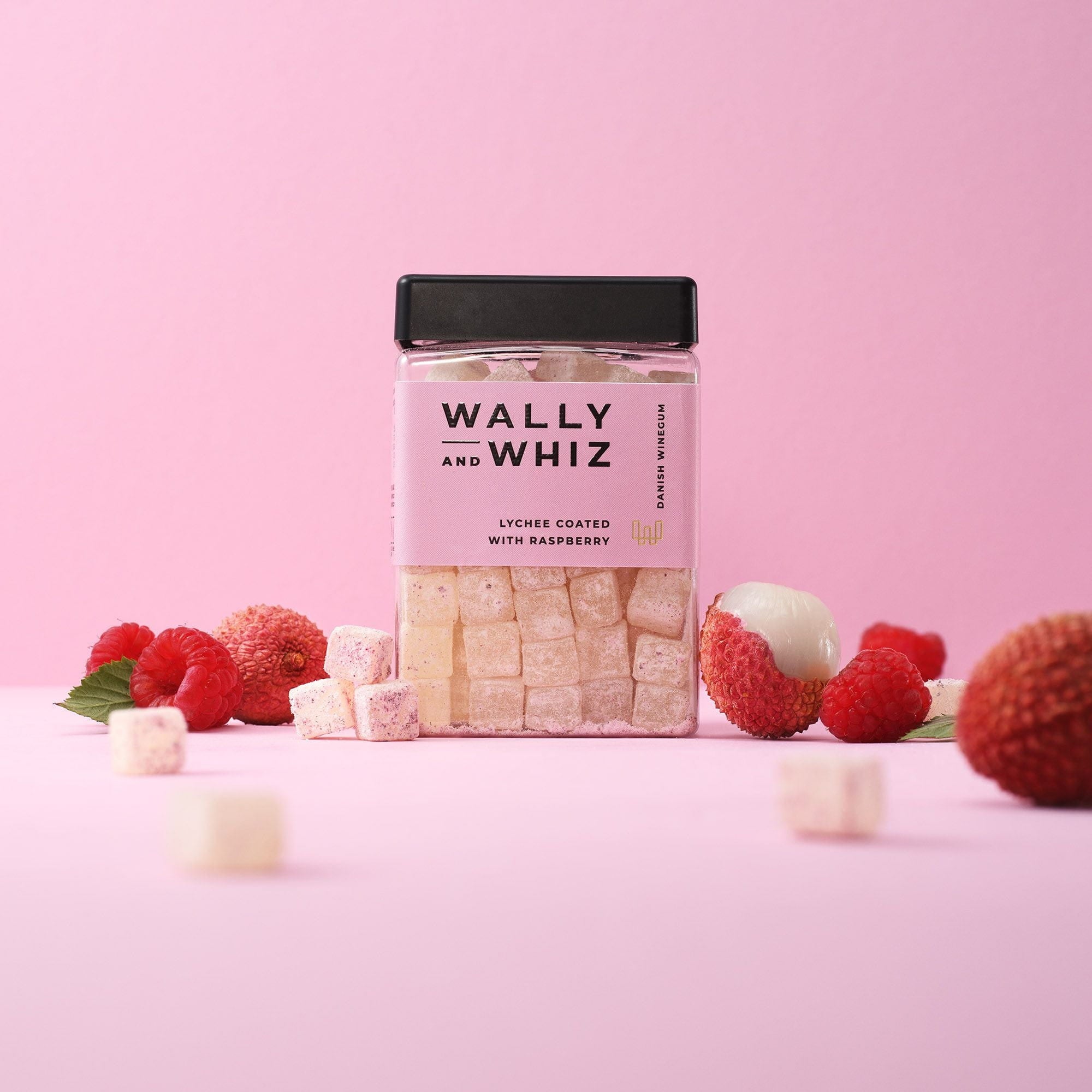 Wally og Whiz Wine Gum Cube, lychee med hindbær, 240 g