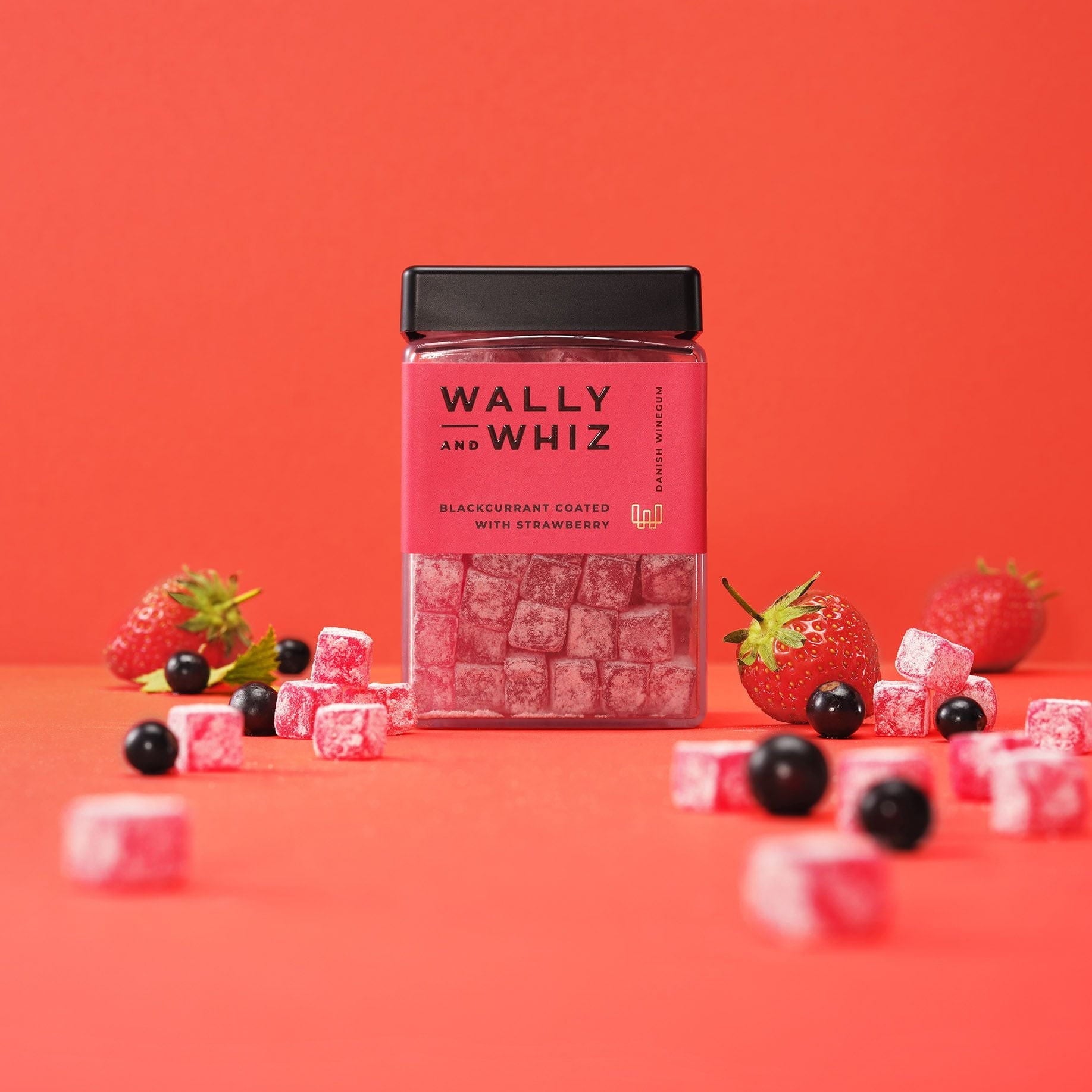 Wally und Whiz Wine Gum Cube, schwarzer Johannisbeere mit Erdbeer, 240g