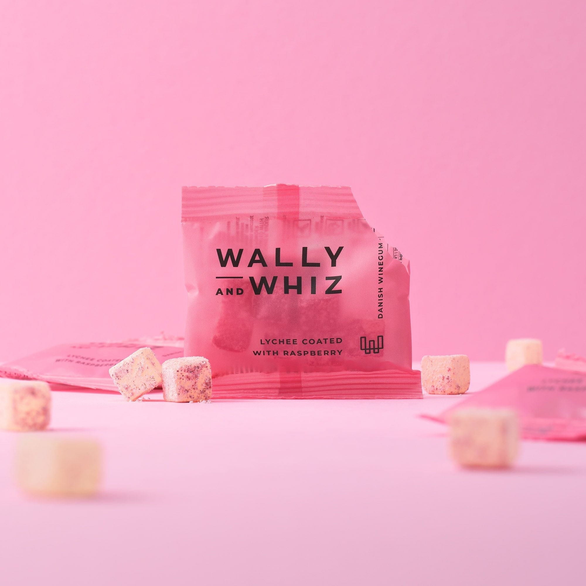 Wally og Whiz Wine Gum Rukke med 125 Flowpacks, Lychee med hindbær