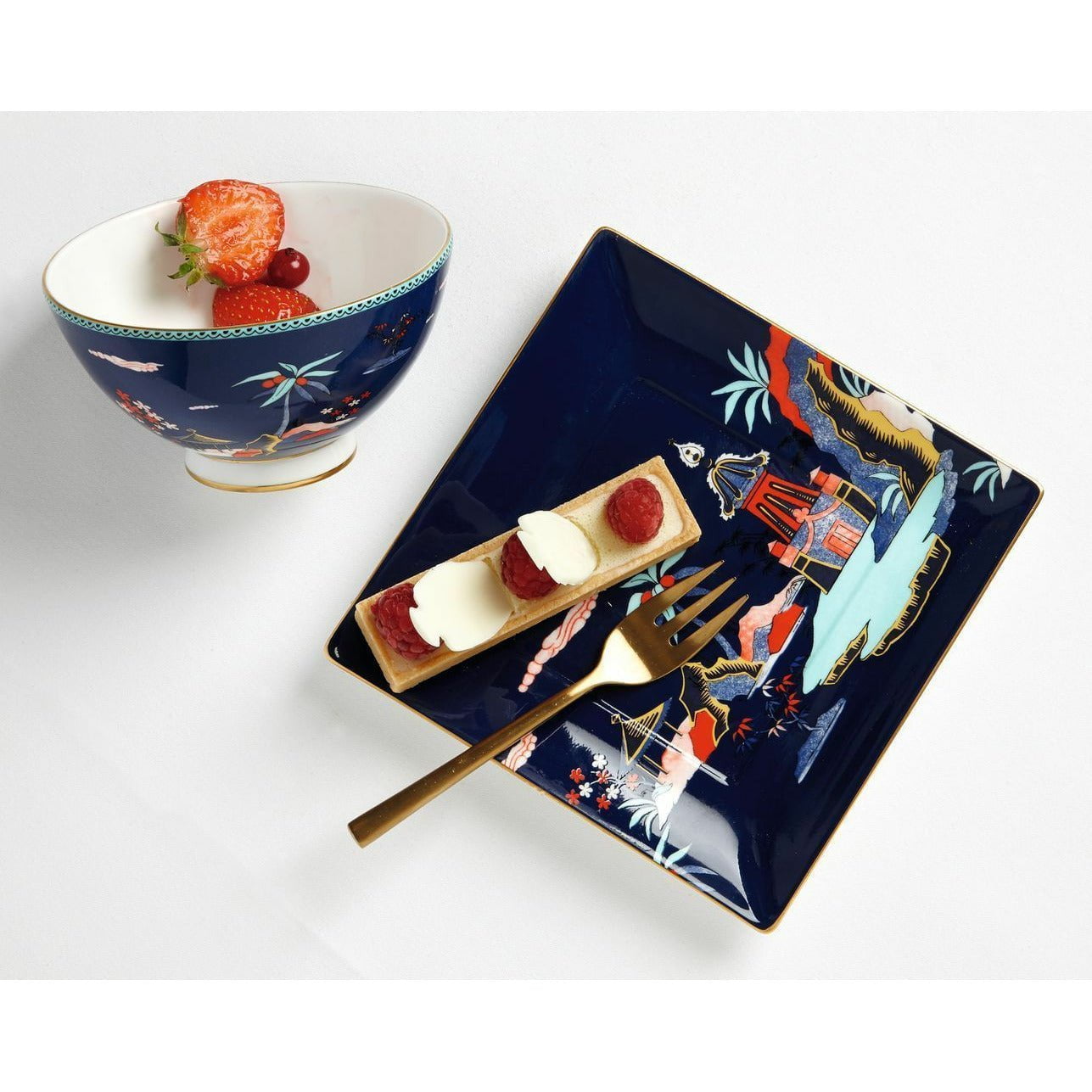 Wedgwood Wonderlust Blue Pagoda Square Tray 14,5 cm geschenkdoos, blauw