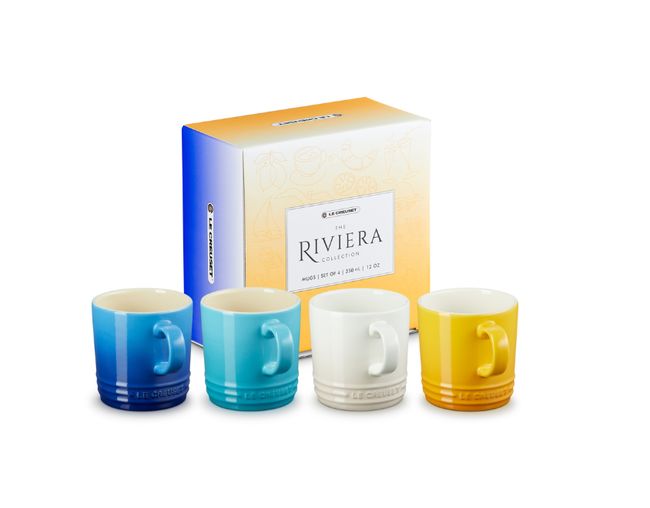 Le Creuset Rivieira Collection Set With 4 Cappucino Mugs