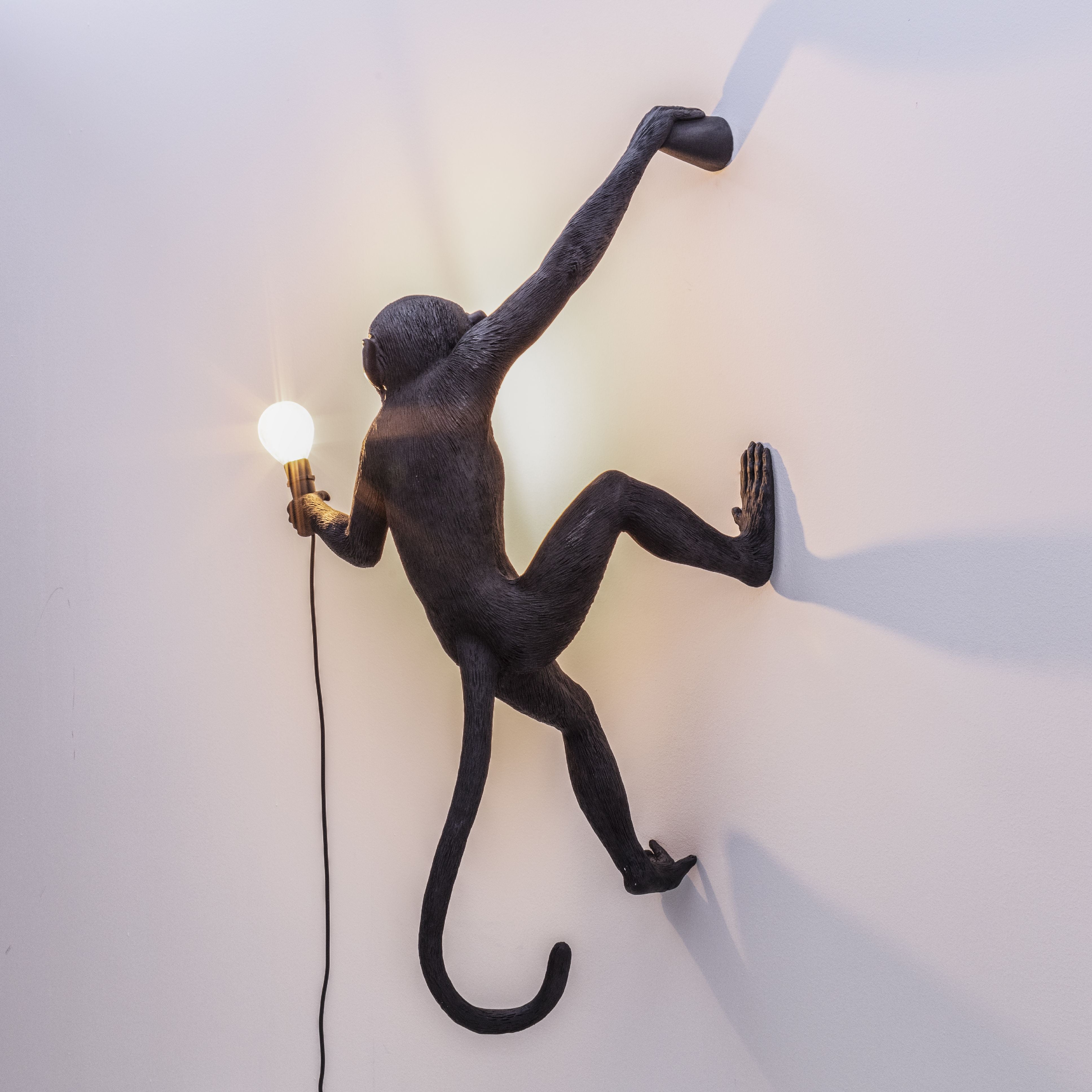 Lámpara de exterior de Seletti Monkey Negro, colgando la mano derecha