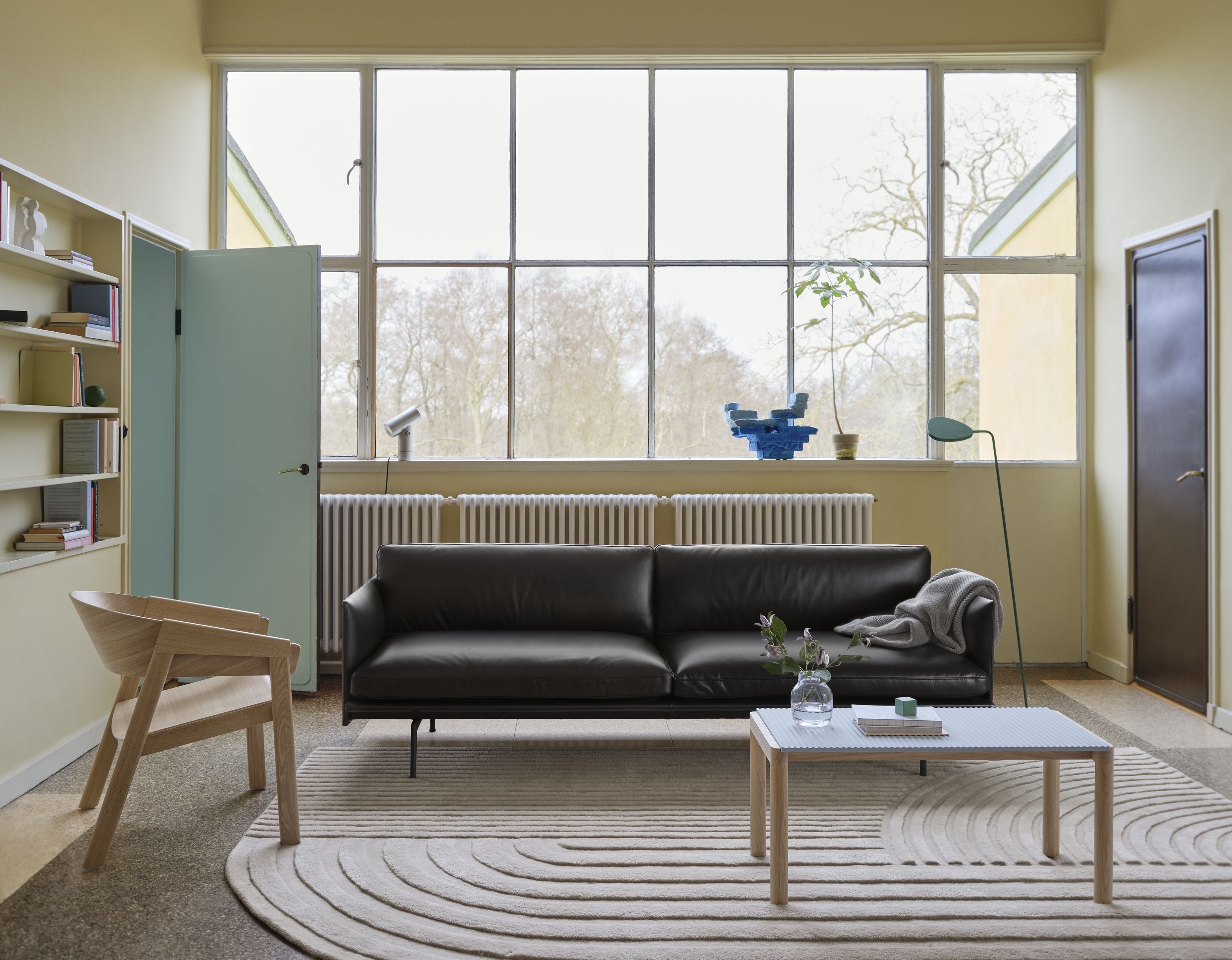 Muuto par sofabord 2 almindelig 1 bølget lyseblå/eg, 120 x 84 x 35 cm